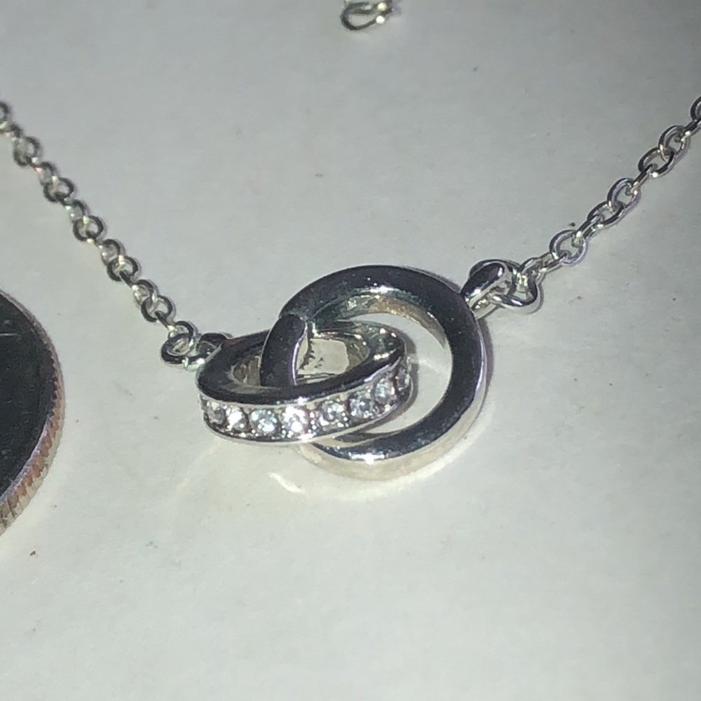 Silver Tone Interlocking Rhinestone Circle Pendan… - image 5